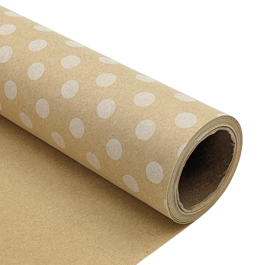 Kraft And Gold Polka Dots Wrapping Paper, 3-Roll, 30, 60 Total Sq